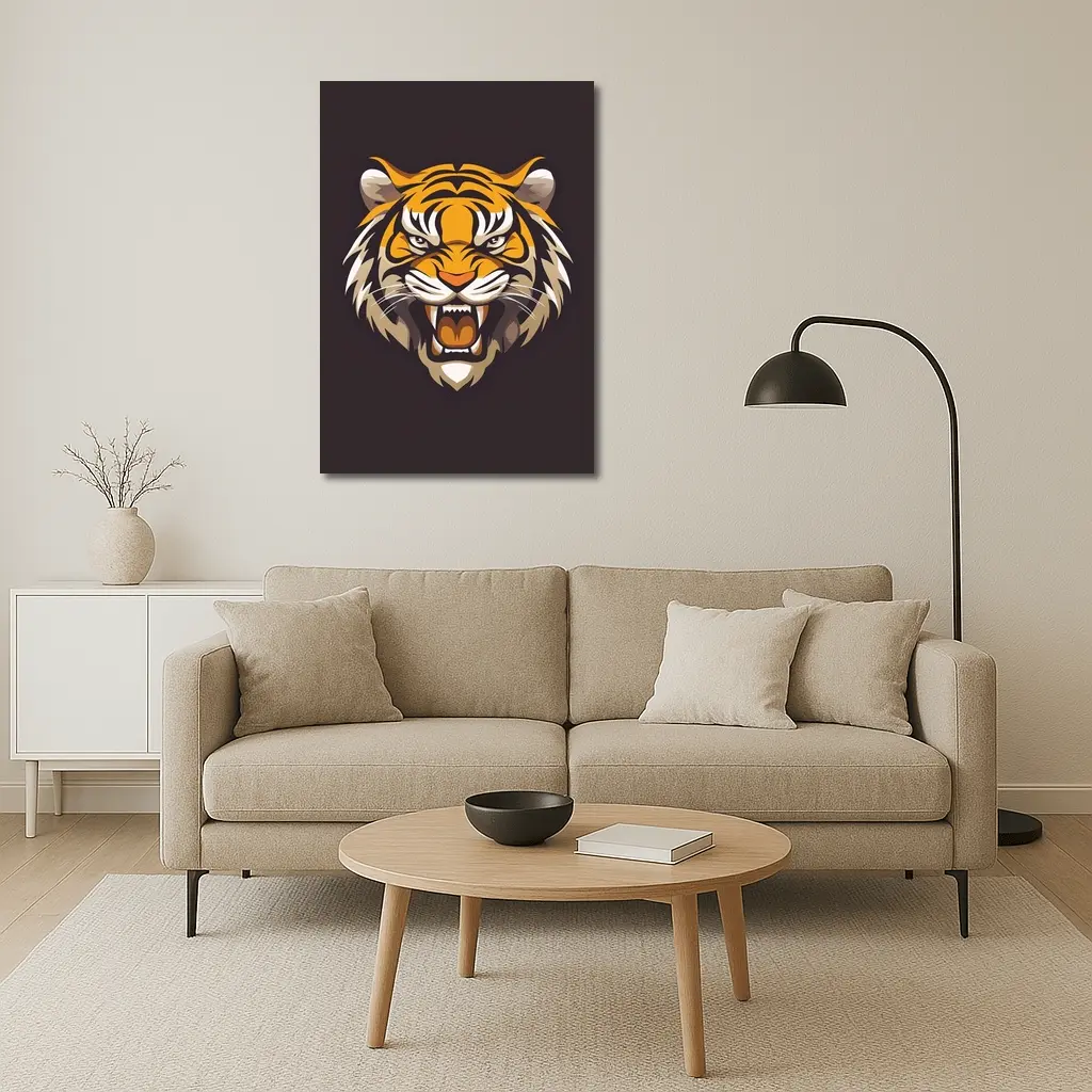 Roaring Tiger Head Illustration Dark Background – Wall Art