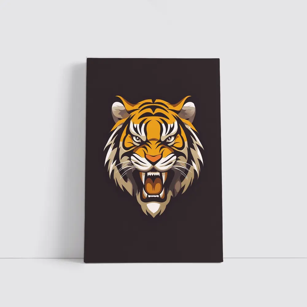 Roaring Tiger Head Illustration Dark Background – Wall Art