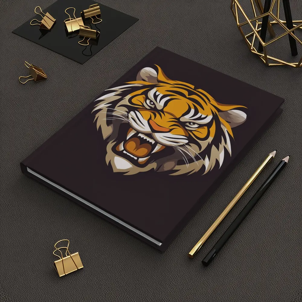 Roaring Tiger Head Illustration Dark Background – Notebooks
