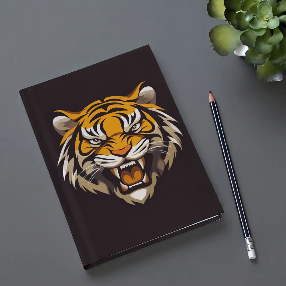 Roaring Tiger Head Illustration Dark Background – Notebooks