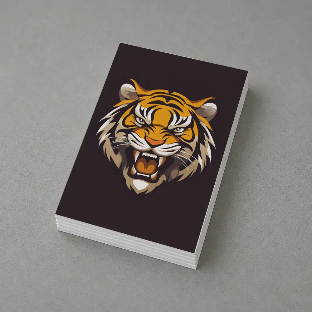 Roaring Tiger Head Illustration Dark Background – Postcards