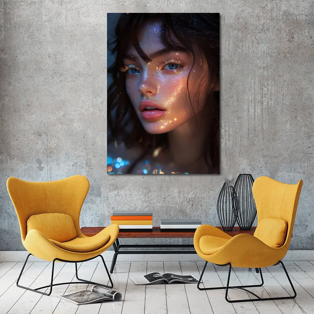 Glitter Face Portrait Woman Dark Background – Wall Art
