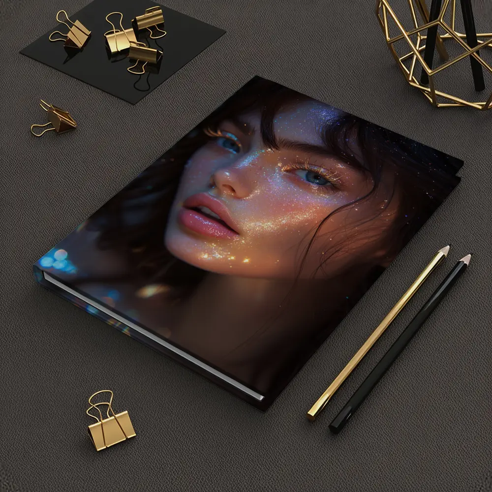 Glitter Face Portrait Woman Dark Background – Notebooks