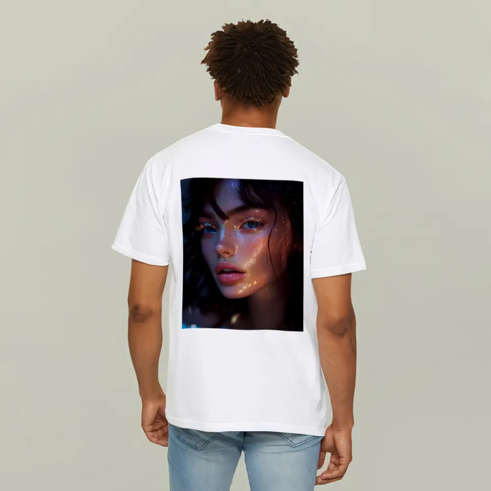 Glitter Face Portrait Woman Dark Background – T-Shirts