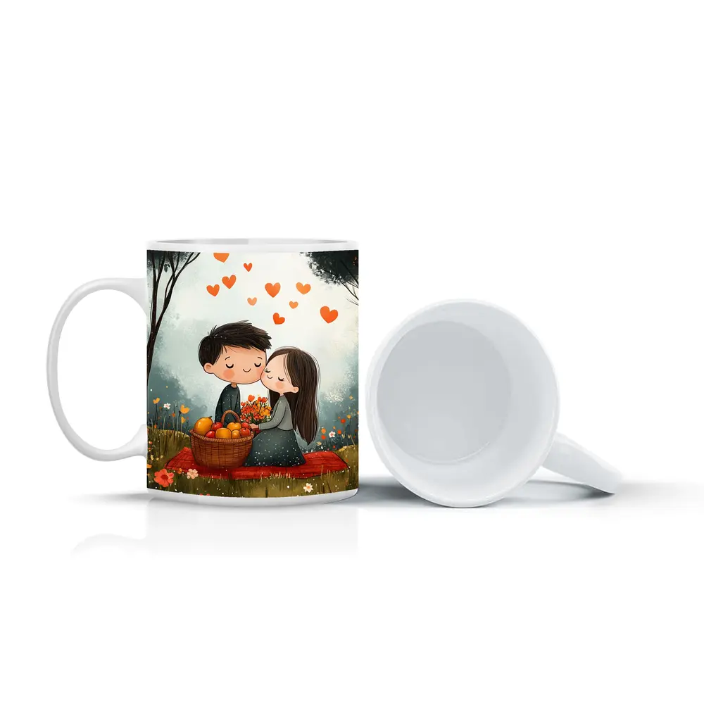 Cute Couple Kissing In Flower Field – Mugs