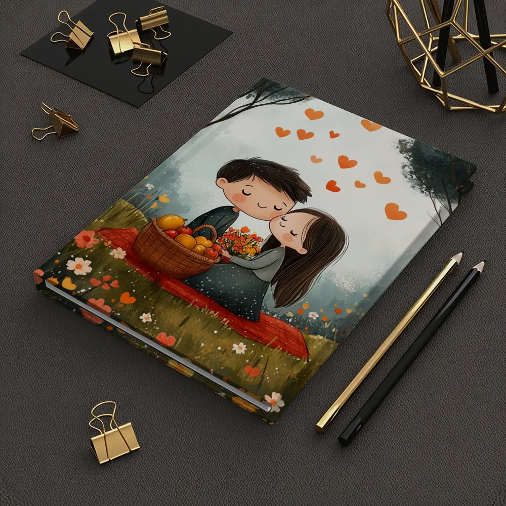 Cute Couple Kissing In Flower Field – Notebooks