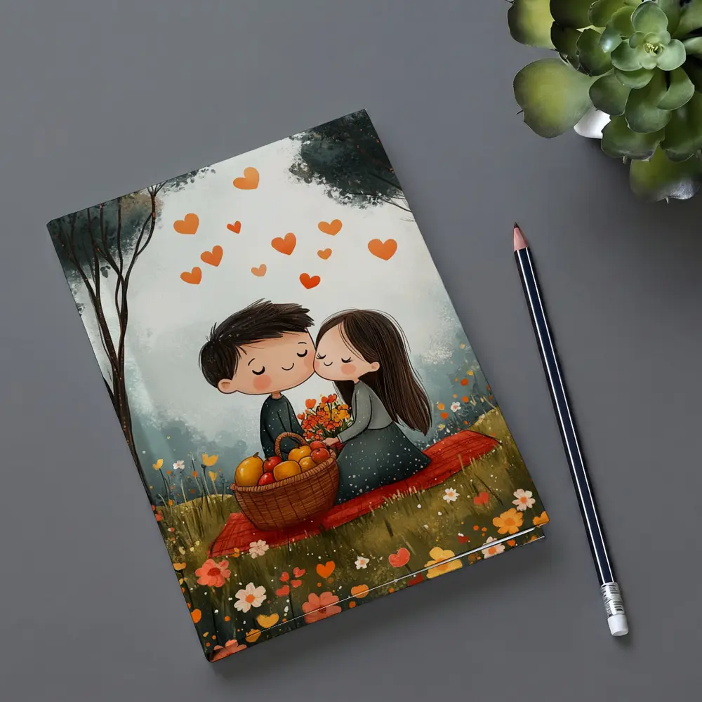 Cute Couple Kissing In Flower Field – Notebooks