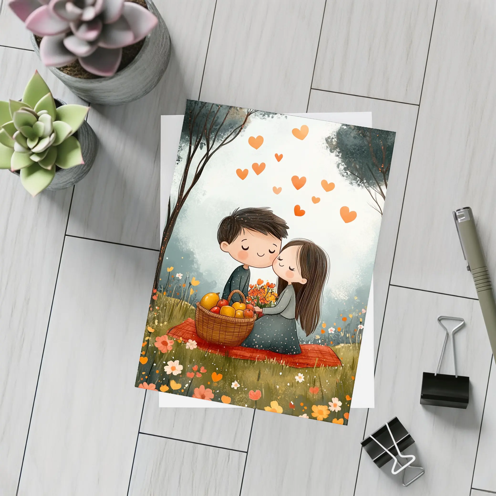 Cute Couple Kissing In Flower Field – Postcards