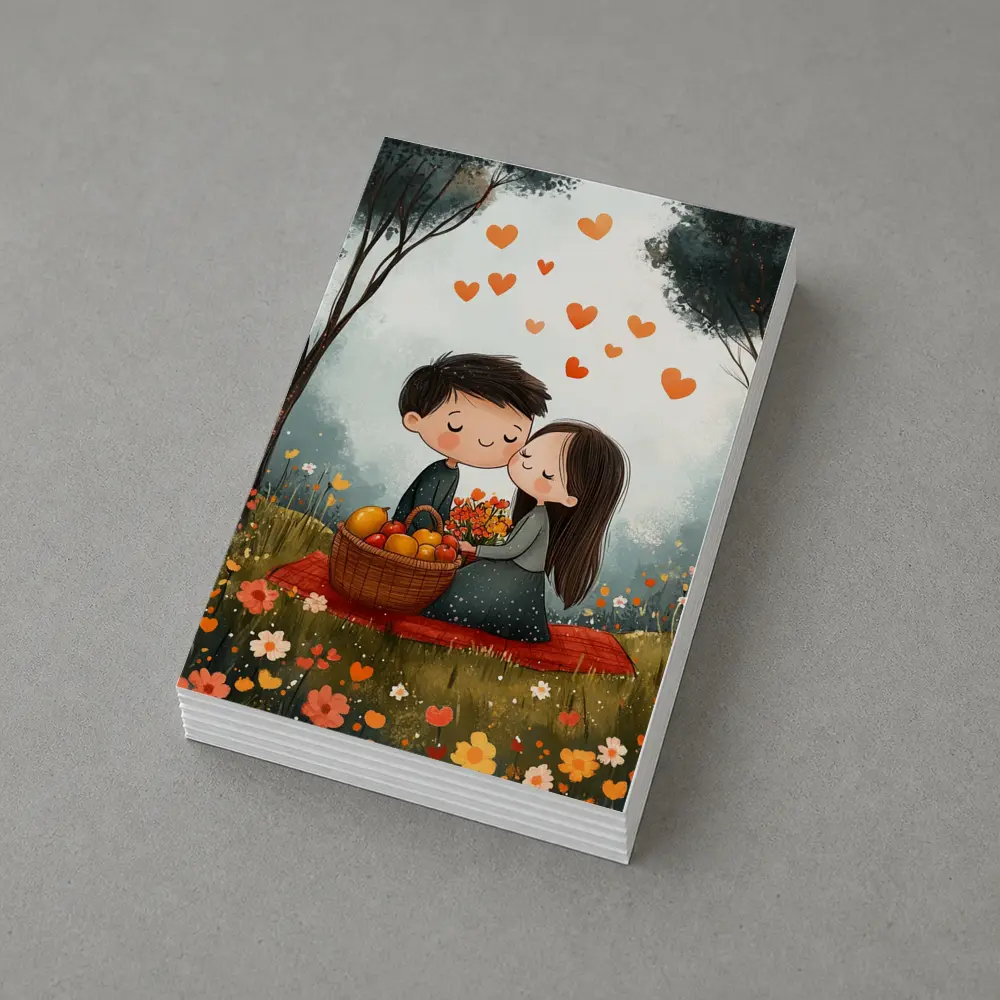 Cute Couple Kissing In Flower Field – Postcards