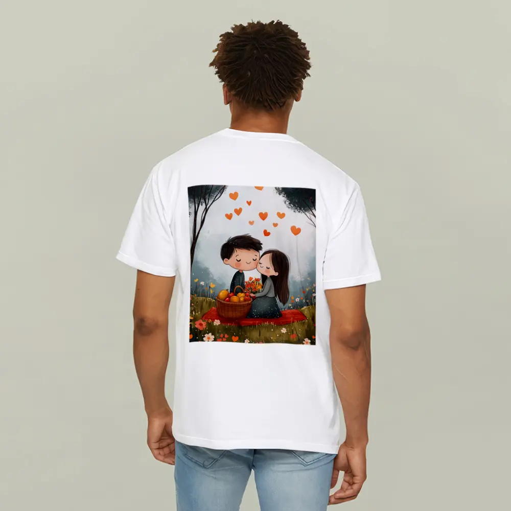 Cute Couple Kissing In Flower Field – T-Shirts