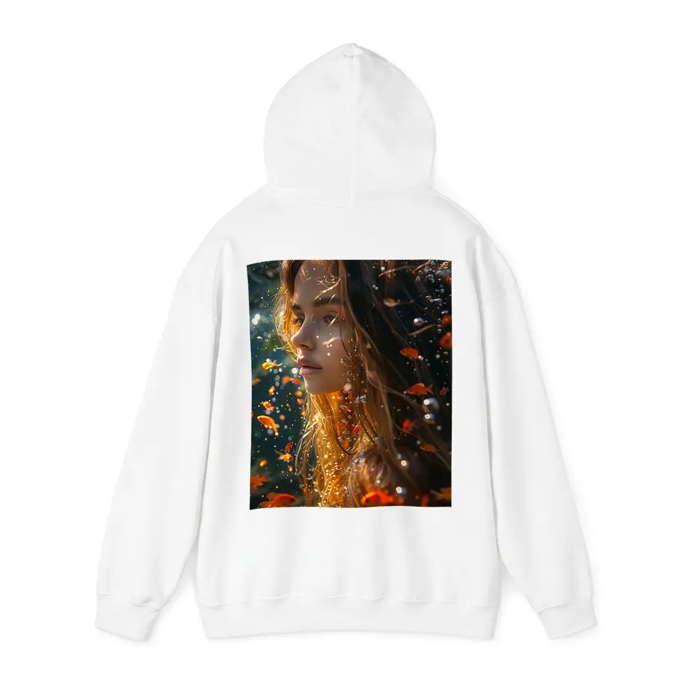 Woman Underwater Surrounded By Golden Fish – Hoodies