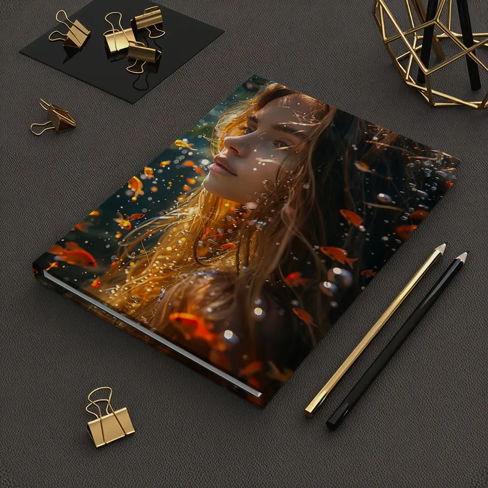 Woman Underwater Surrounded By Golden Fish – Notebooks