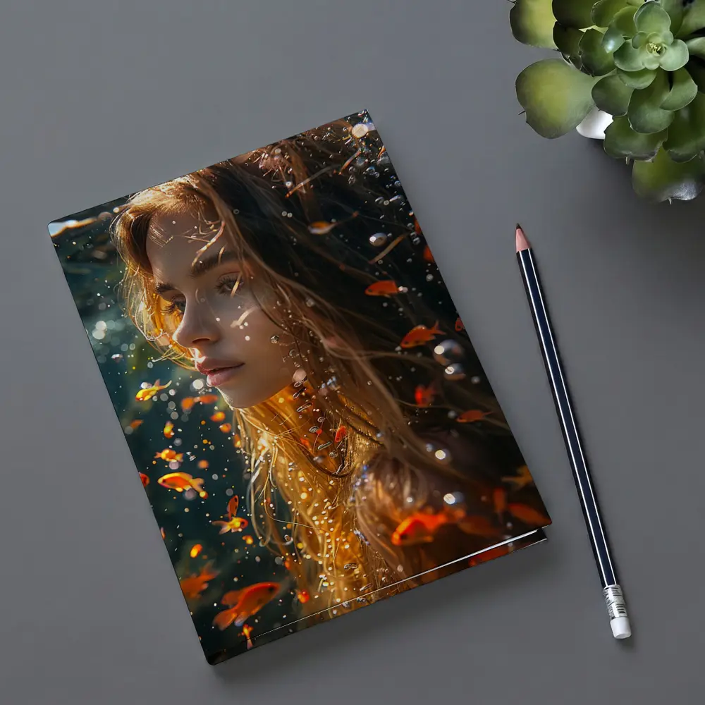 Woman Underwater Surrounded By Golden Fish – Notebooks