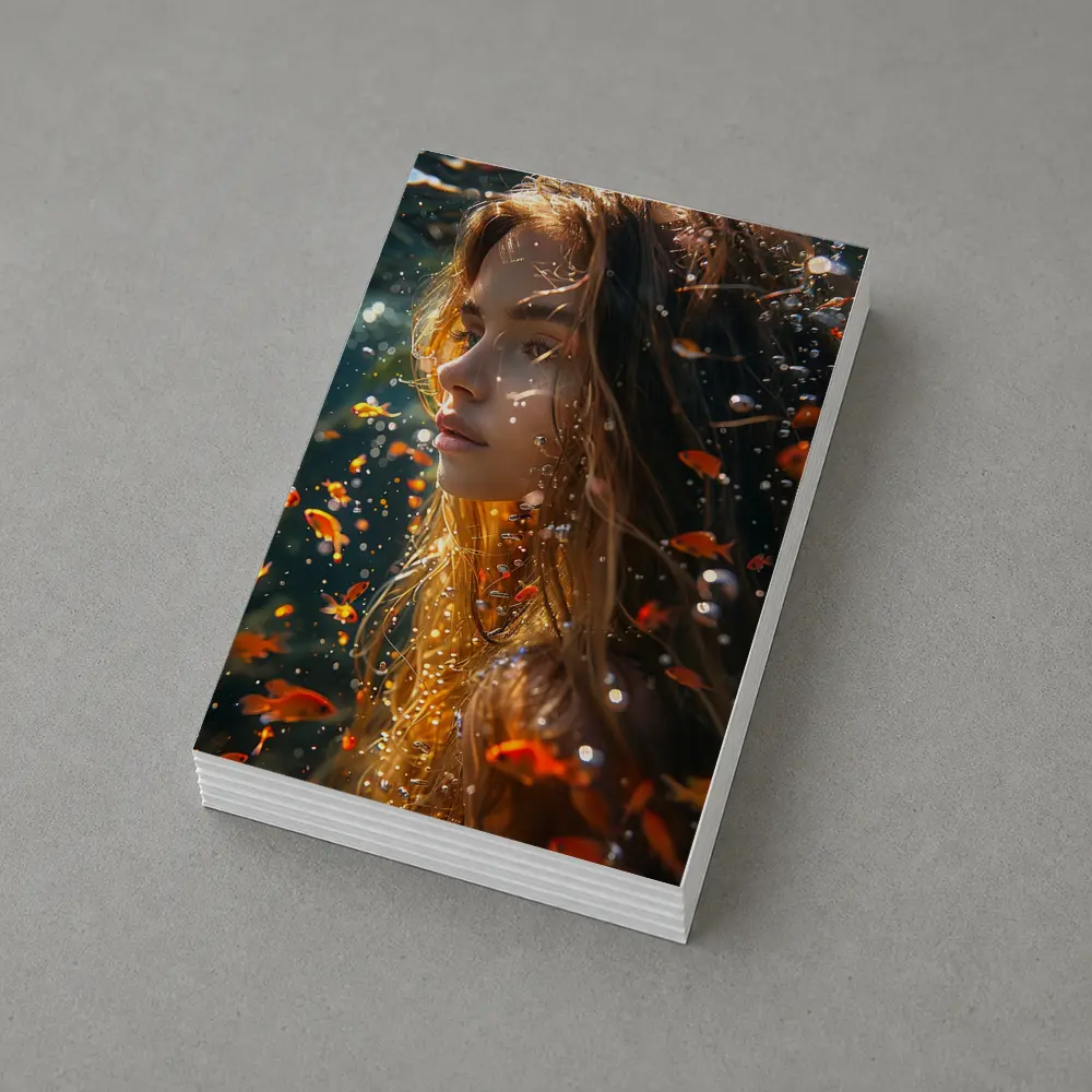Woman Underwater Surrounded By Golden Fish – Postcards