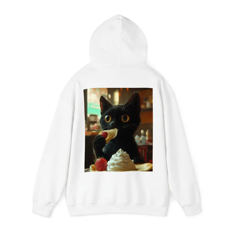 Black Kitten Eating Crepe With Strawberry – Hoodies