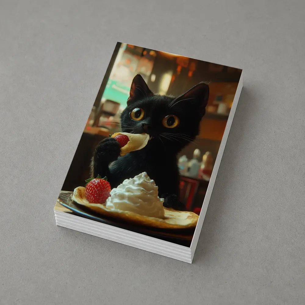 Black Kitten Eating Crepe With Strawberry – Postcards