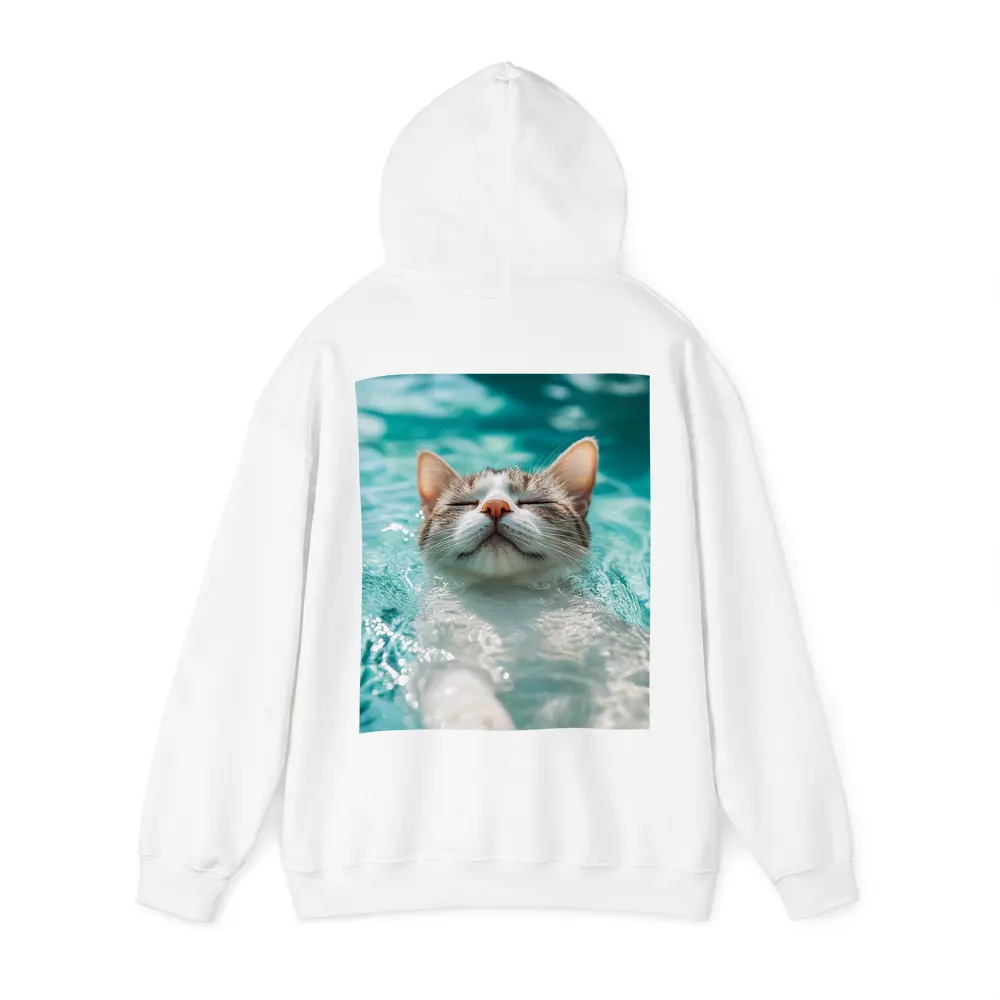 Relaxed Cat Swimming In Turquoise Pool Water – Hoodies