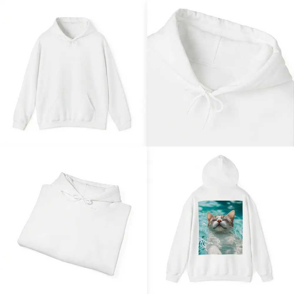 Relaxed Cat Swimming In Turquoise Pool Water – Hoodies