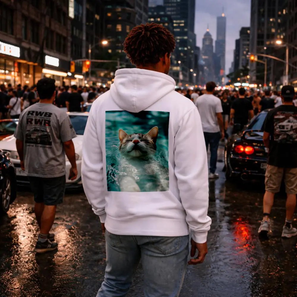 Relaxed Cat Swimming In Turquoise Pool Water – Hoodies