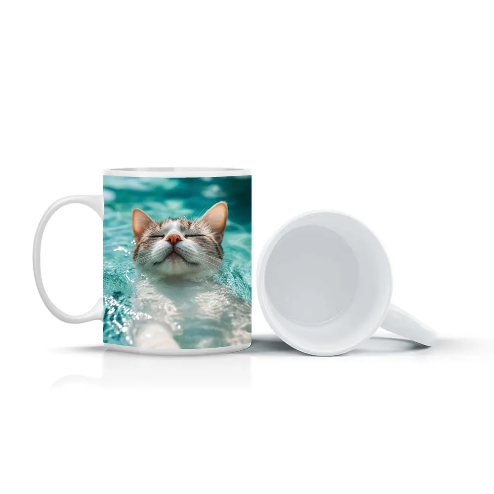 Relaxed Cat Swimming In Turquoise Pool Water – Mugs