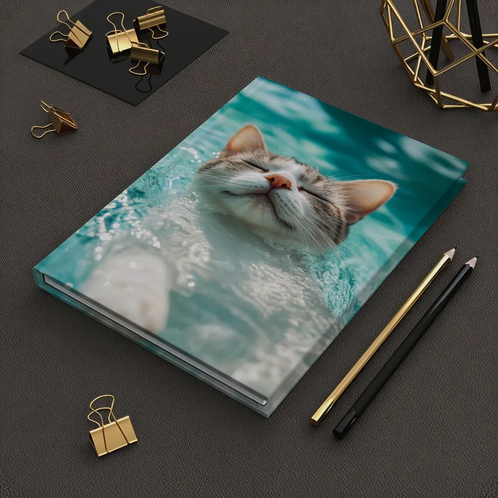 Relaxed Cat Swimming In Turquoise Pool Water – Notebooks