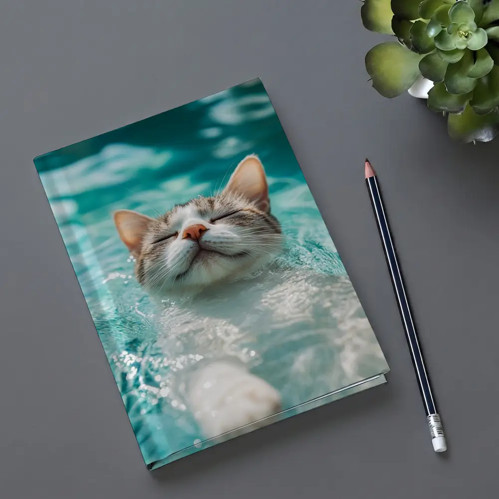 Relaxed Cat Swimming In Turquoise Pool Water – Notebooks