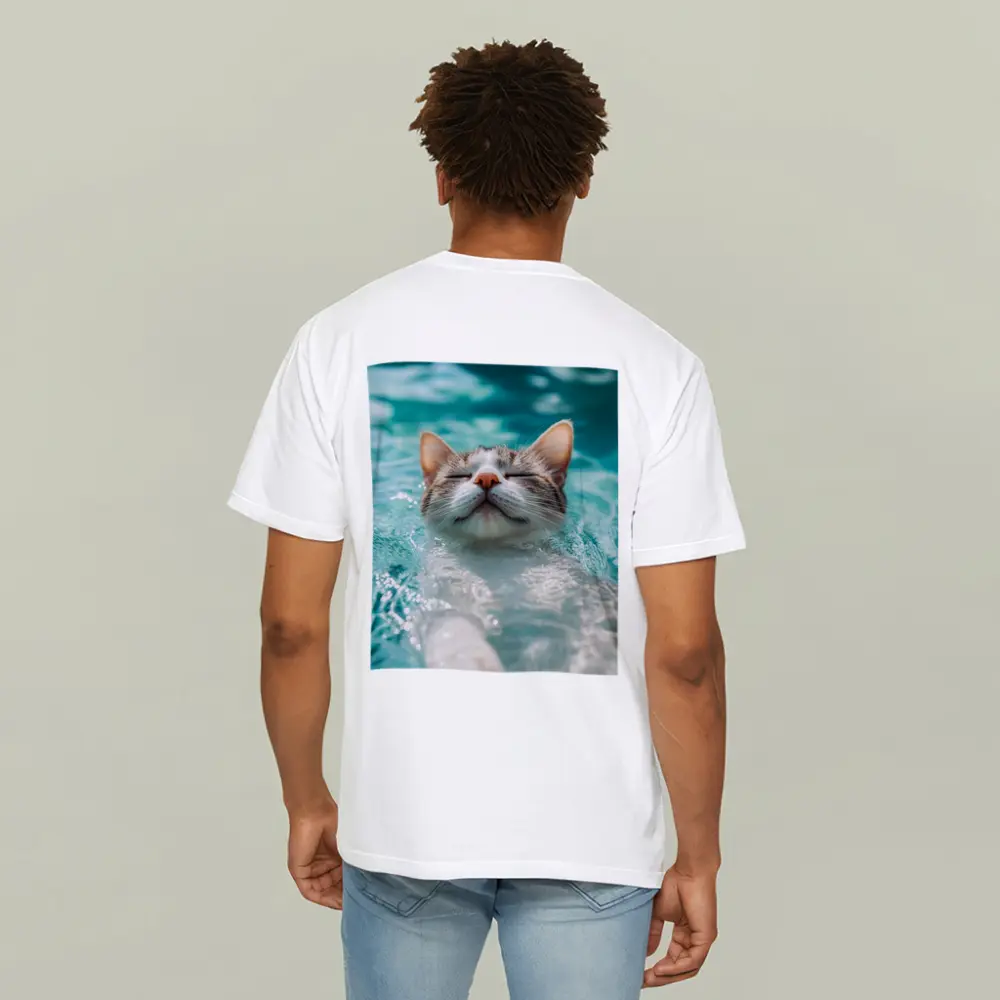 Relaxed Cat Swimming In Turquoise Pool Water – T-Shirts
