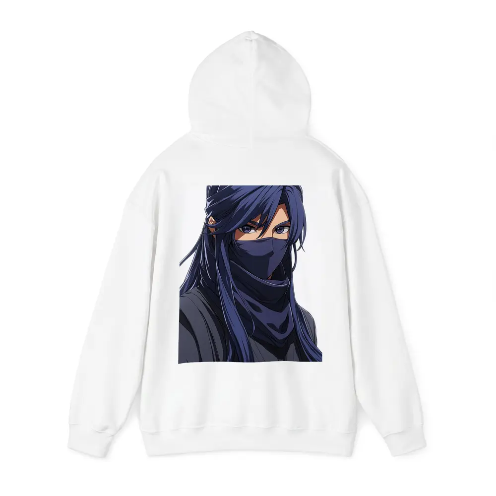 Anime Ninja Girl Blue Hair White Background – Hoodies