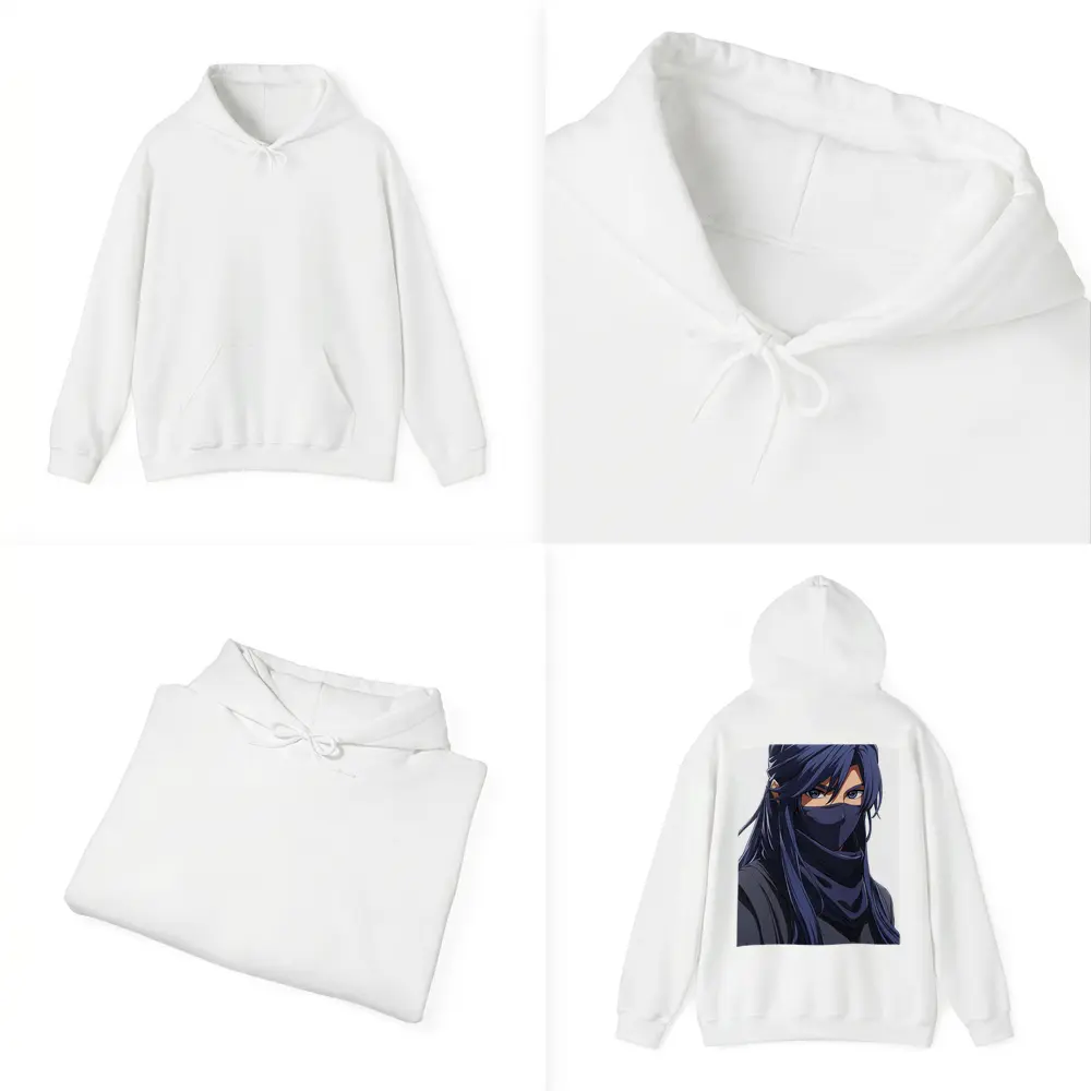 Anime Ninja Girl Blue Hair White Background – Hoodies