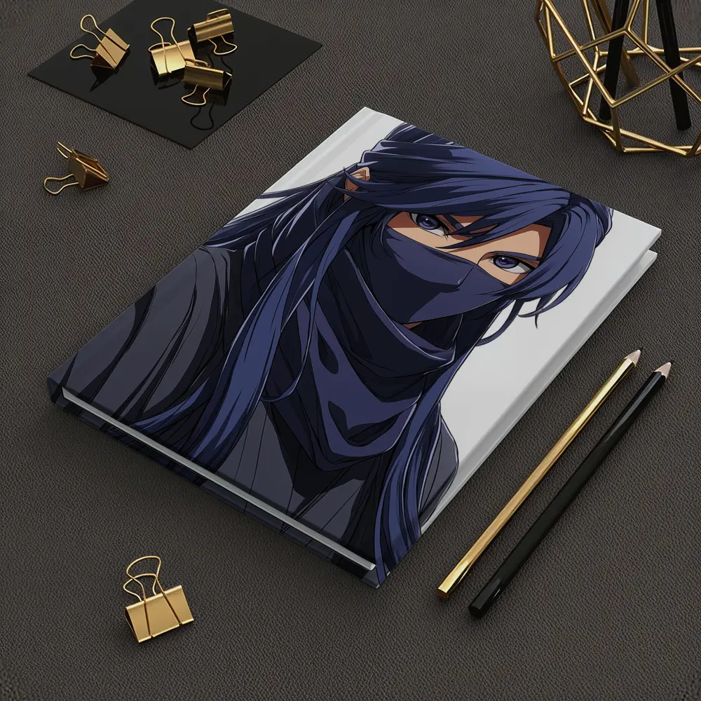 Anime Ninja Girl Blue Hair White Background – Notebooks