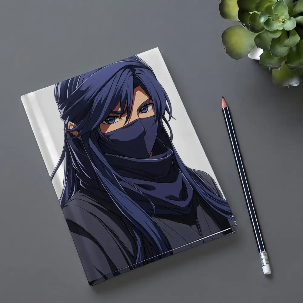Anime Ninja Girl Blue Hair White Background – Notebooks