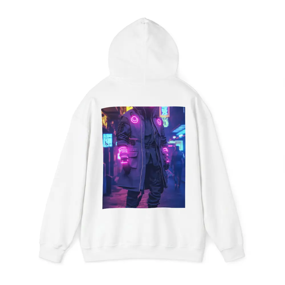 Cyberpunk Neon Masked Figure City Street – Hoodies