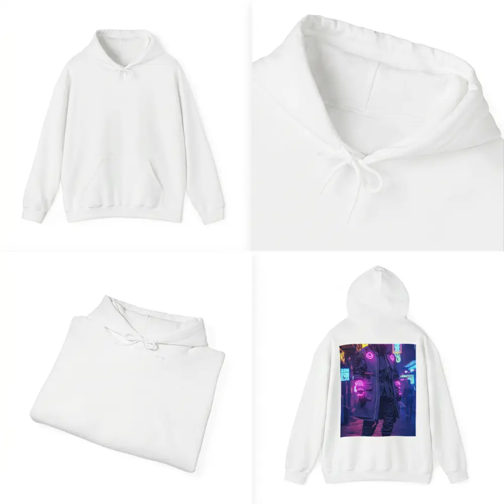 Cyberpunk Neon Masked Figure City Street – Hoodies