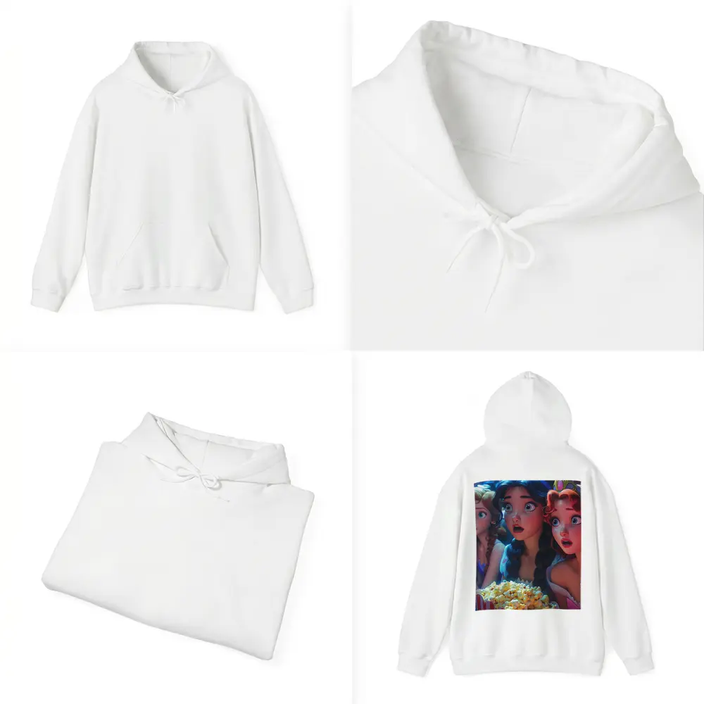 Cartoon Princess Girls Watching Movie With Popcorn – Hoodies