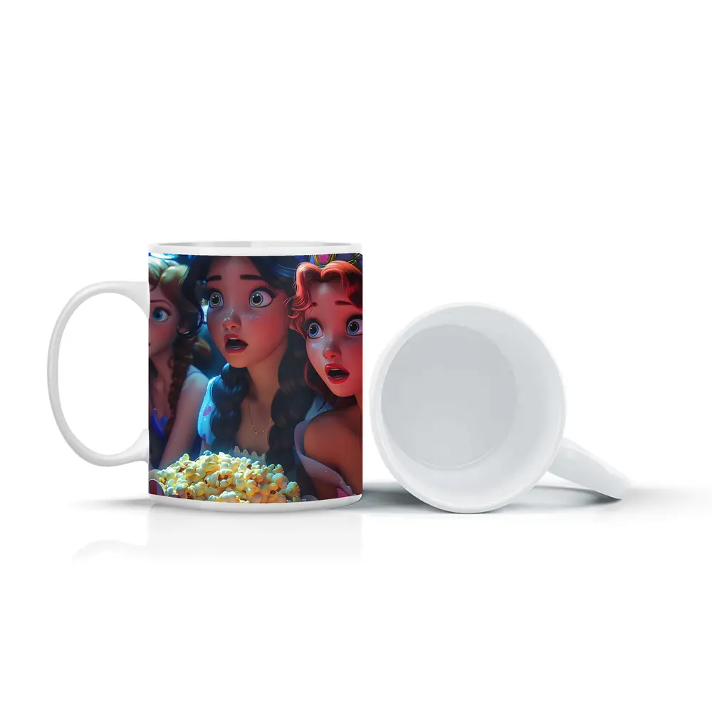 Cartoon Princess Girls Watching Movie With Popcorn – Mugs