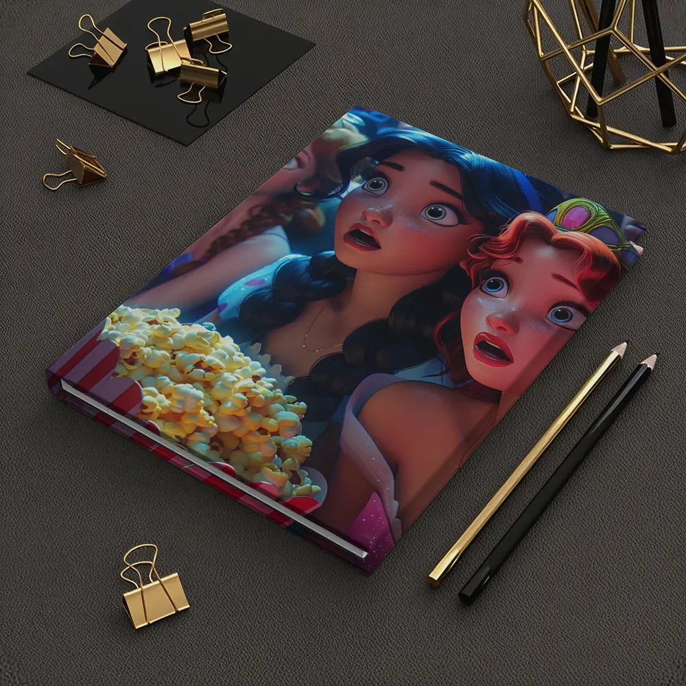 Cartoon Princess Girls Watching Movie With Popcorn – Notebooks