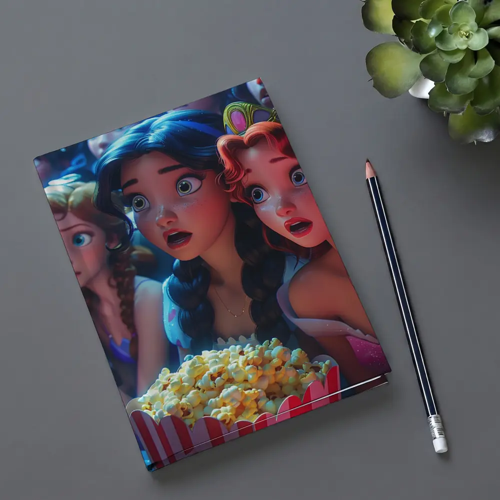 Cartoon Princess Girls Watching Movie With Popcorn – Notebooks