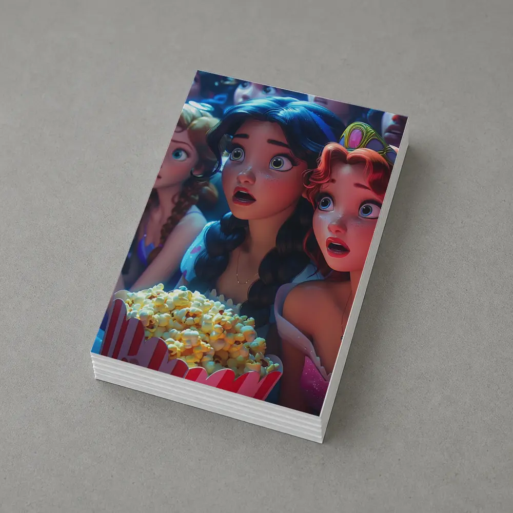 Cartoon Princess Girls Watching Movie With Popcorn – Postcards