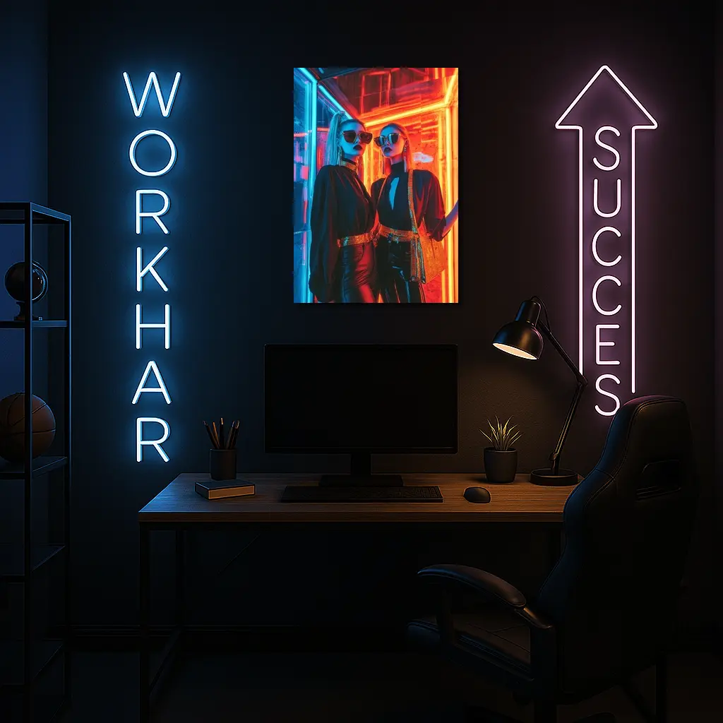 Two Women Neon Lights Fashion Night – Wall Art