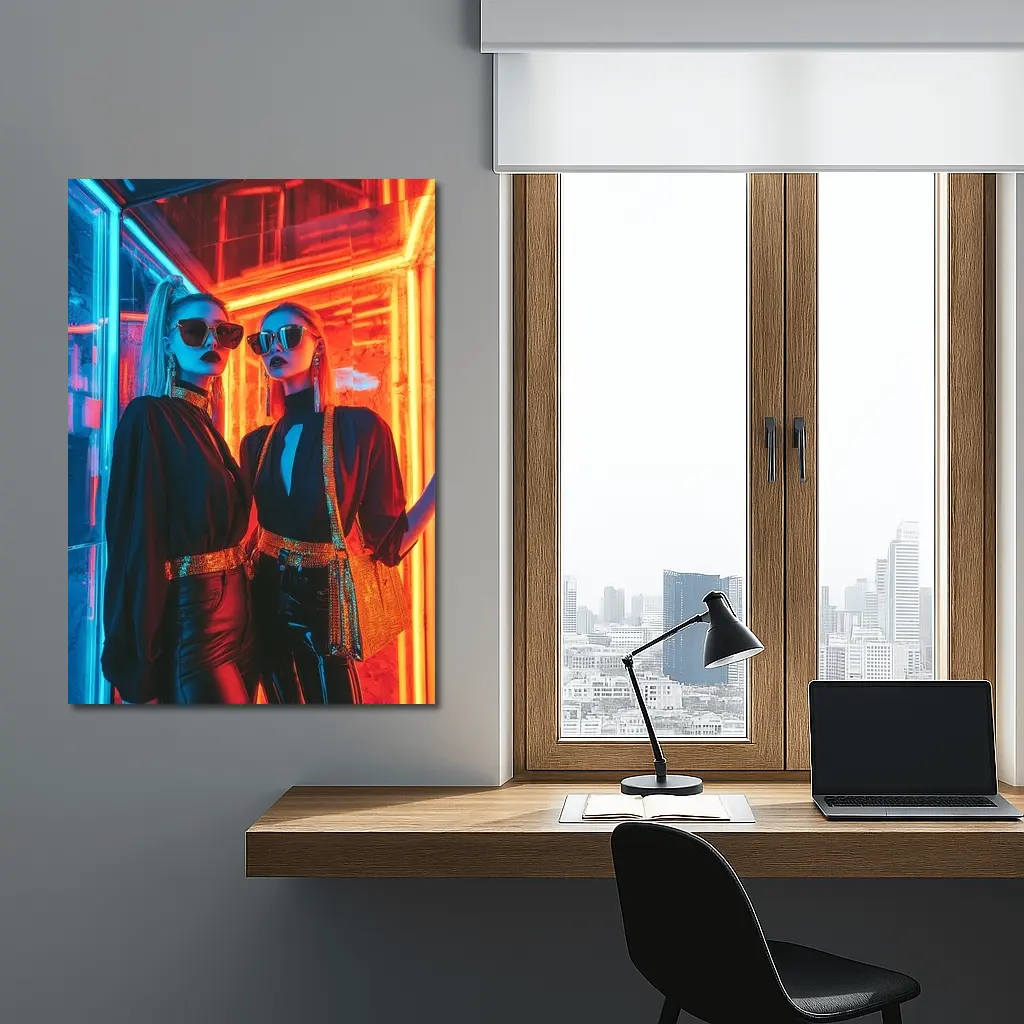 Two Women Neon Lights Fashion Night – Wall Art