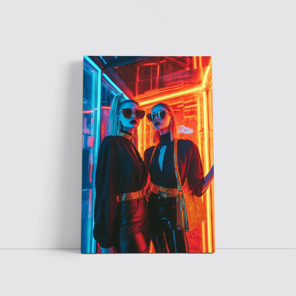 Two Women Neon Lights Fashion Night – Wall Art
