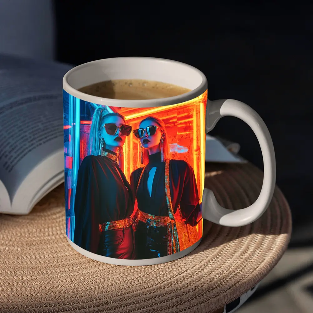Two Women Neon Lights Fashion Night – Mugs