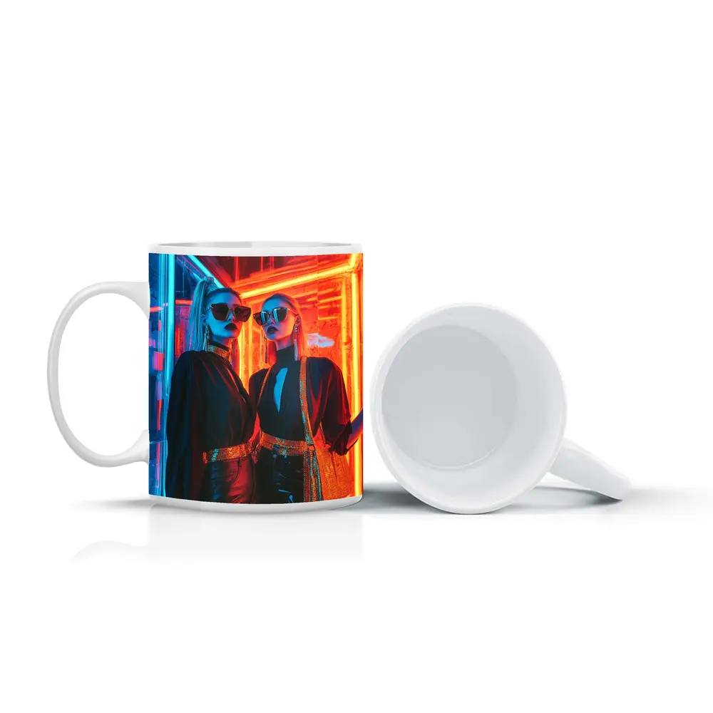 Two Women Neon Lights Fashion Night – Mugs