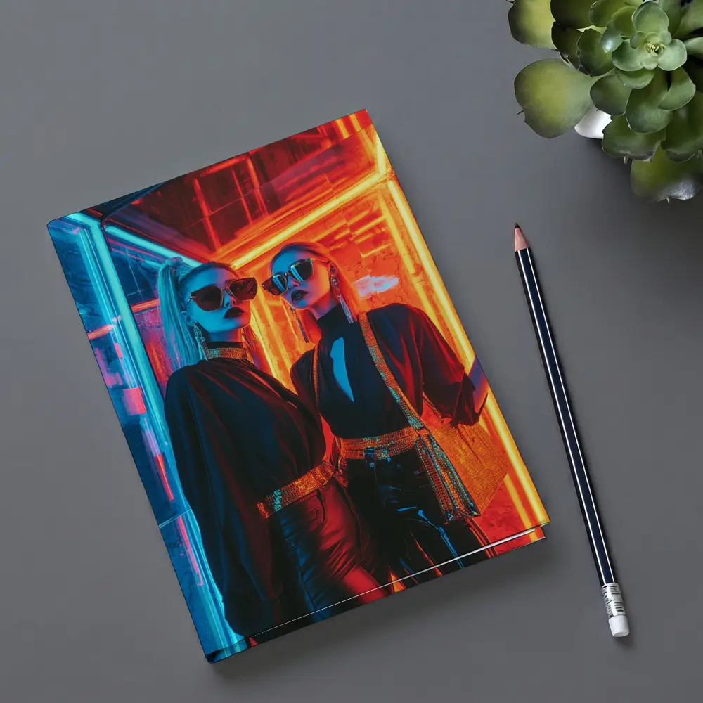 Two Women Neon Lights Fashion Night – Notebooks