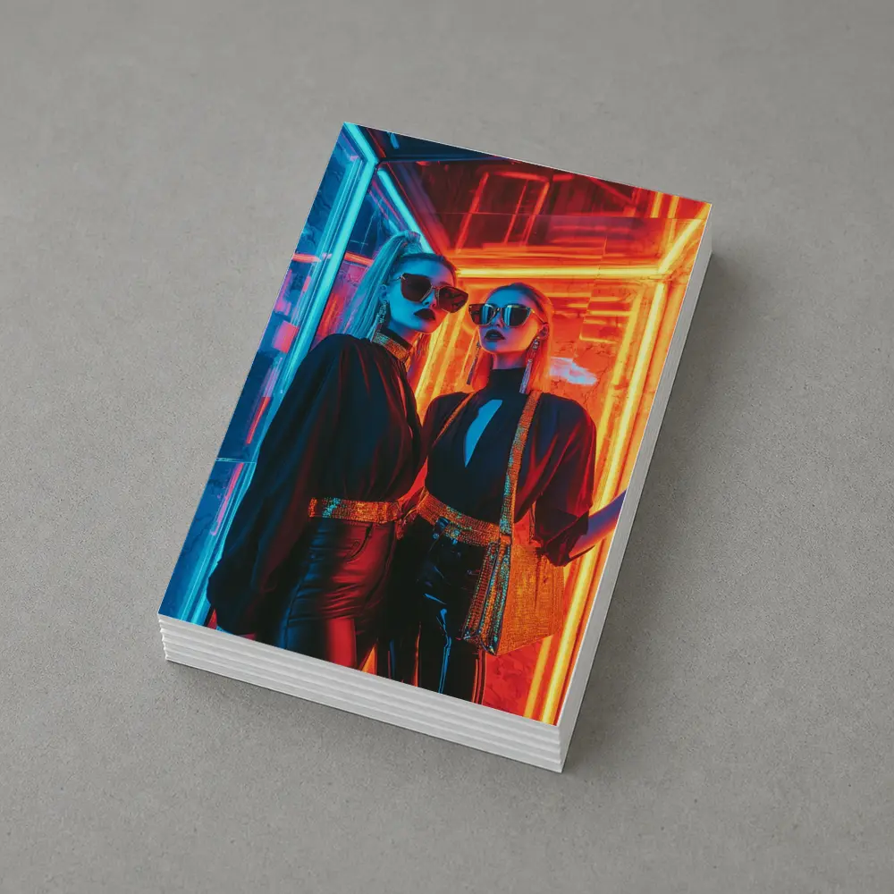 Two Women Neon Lights Fashion Night – Postcards