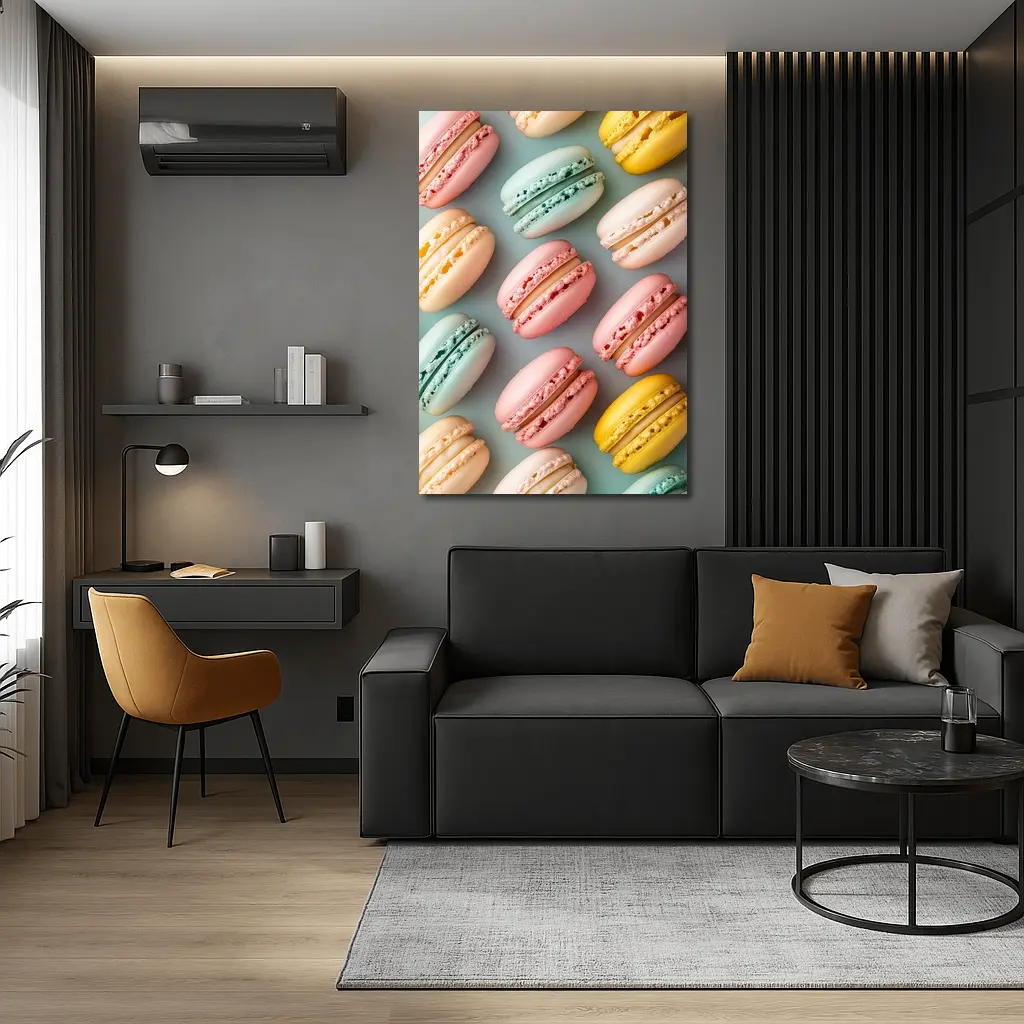 Pastel Macarons Arranged On Blue Background – Wall Art
