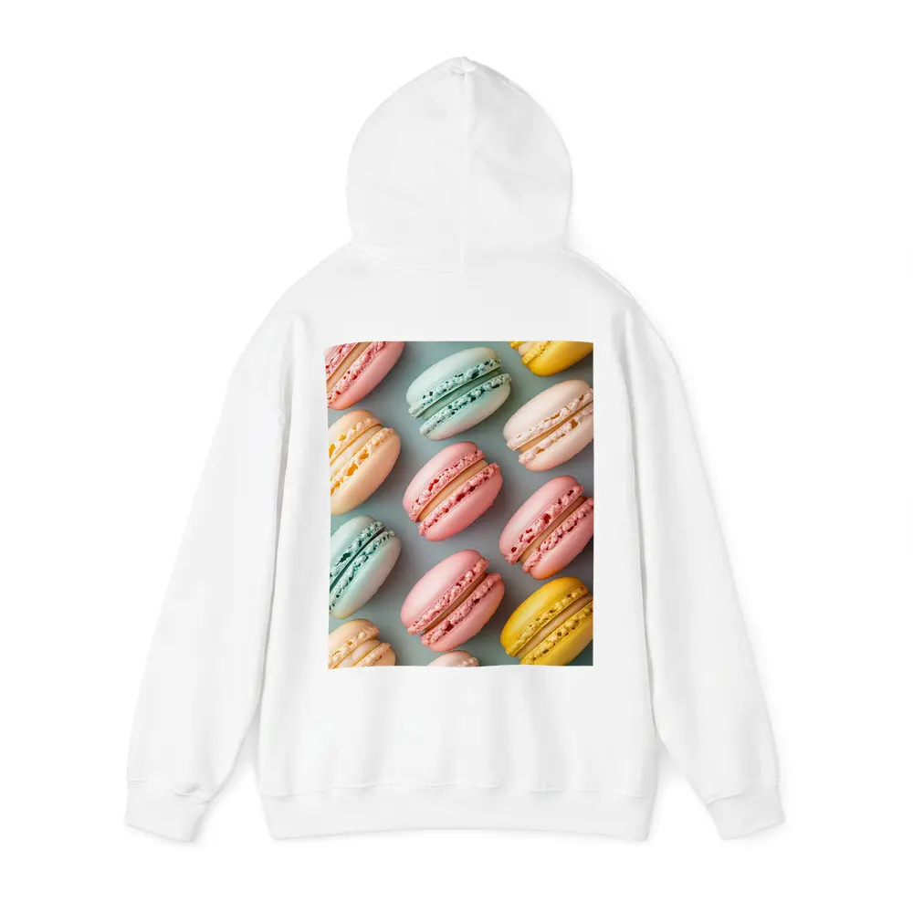 Pastel Macarons Arranged On Blue Background – Hoodies