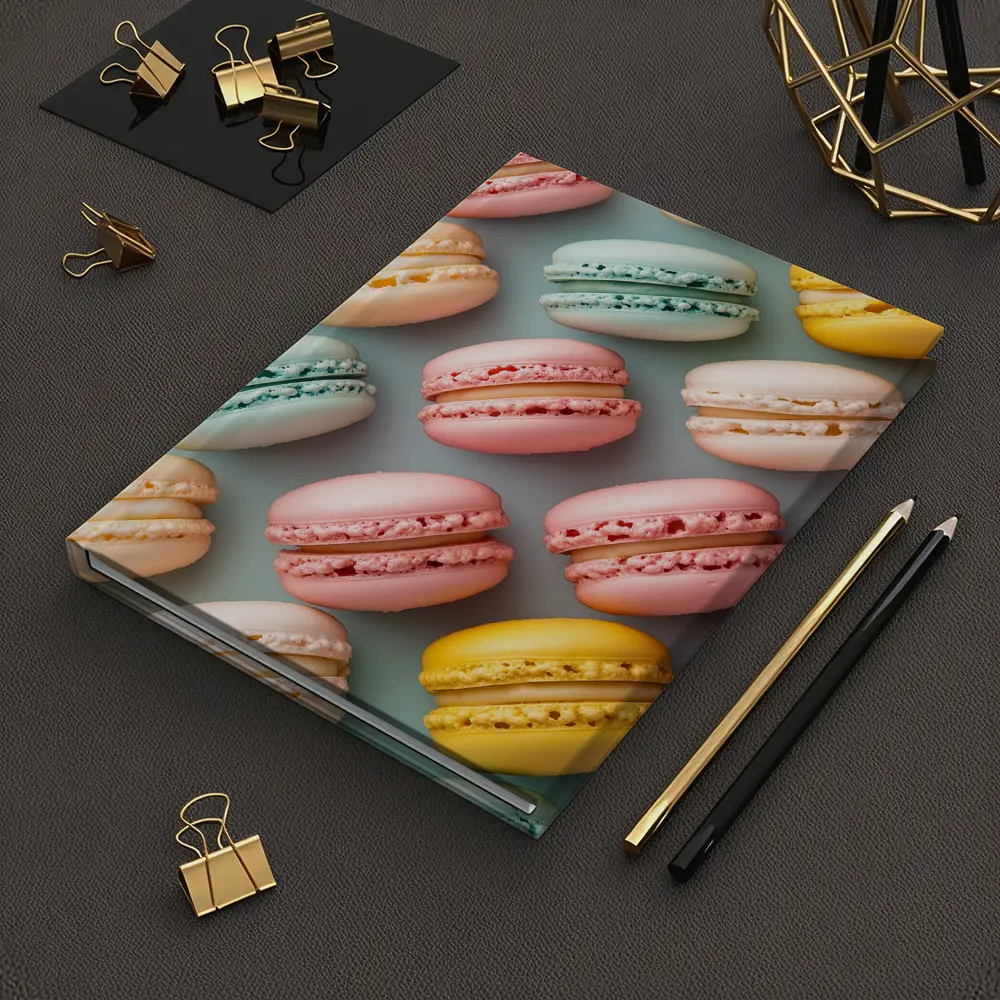 Pastel Macarons Arranged On Blue Background – Notebooks