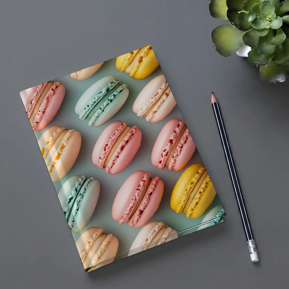Pastel Macarons Arranged On Blue Background – Notebooks