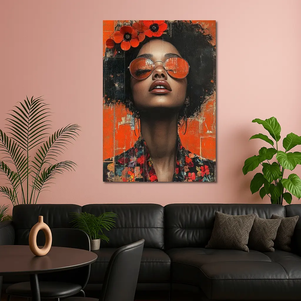 Fashion Woman Floral Afro Orange Collage Art – Wall Art